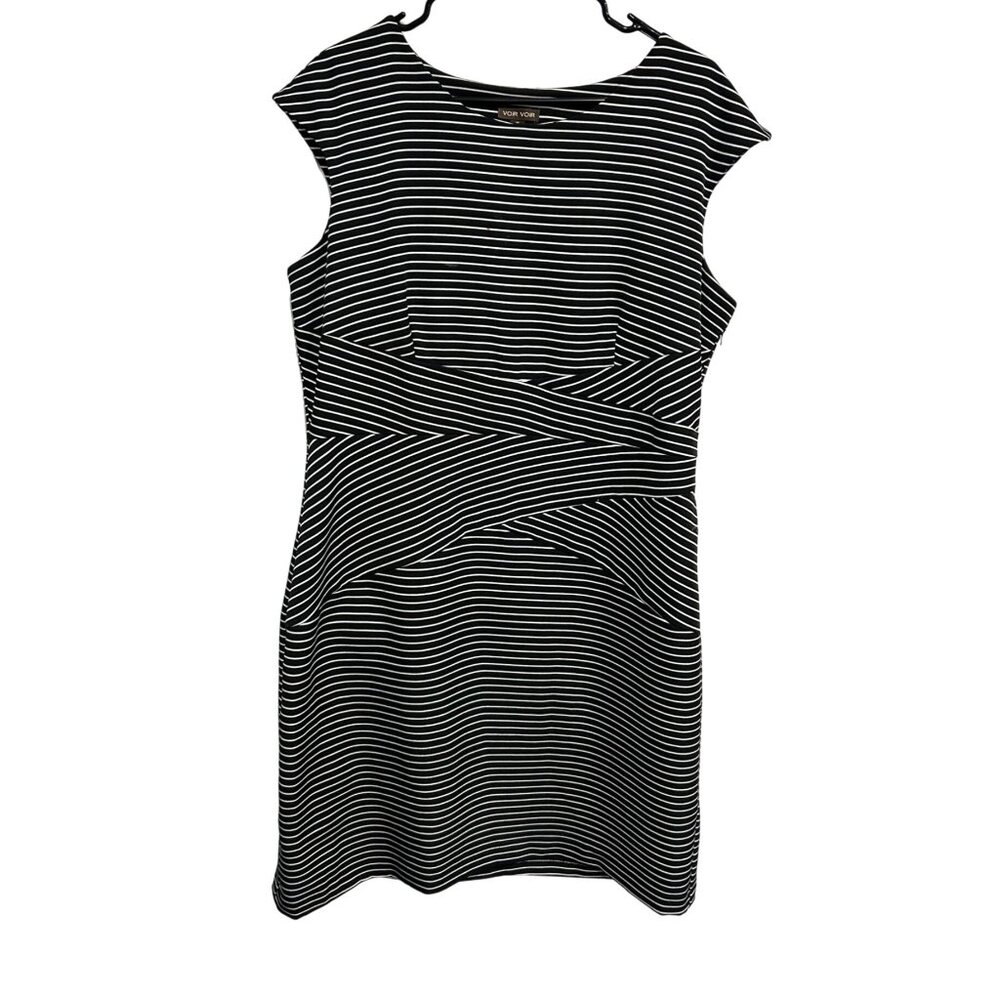 Voir Voir Womens Black White Striped Sleeveless Knee Length Dress Size 14